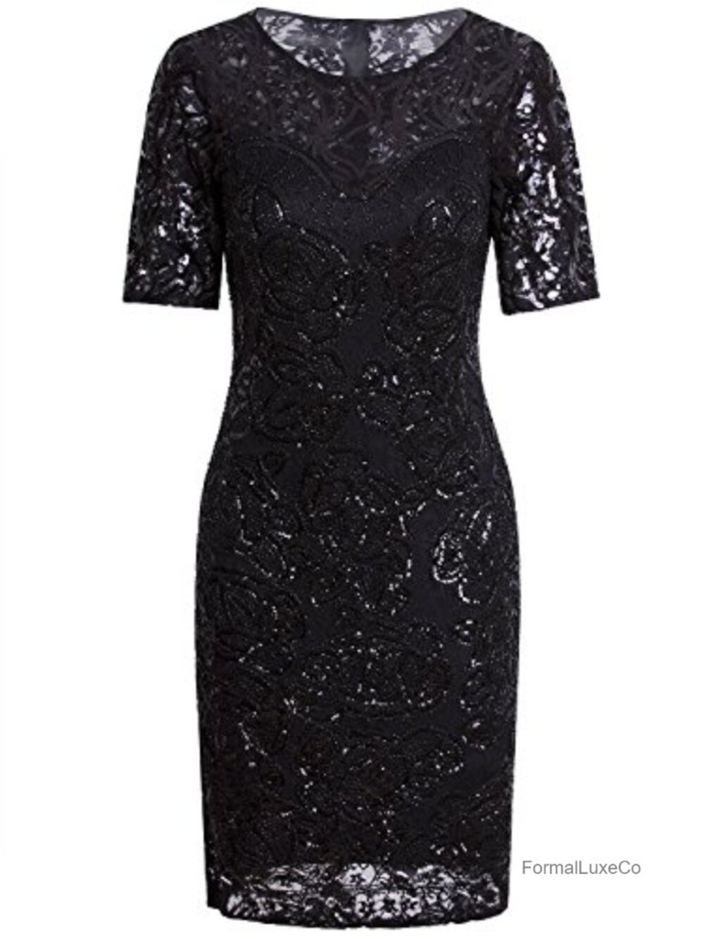 1920s Gatsby Sequin Beaded Lace Cocktail Flapper Dress with Sleeves
